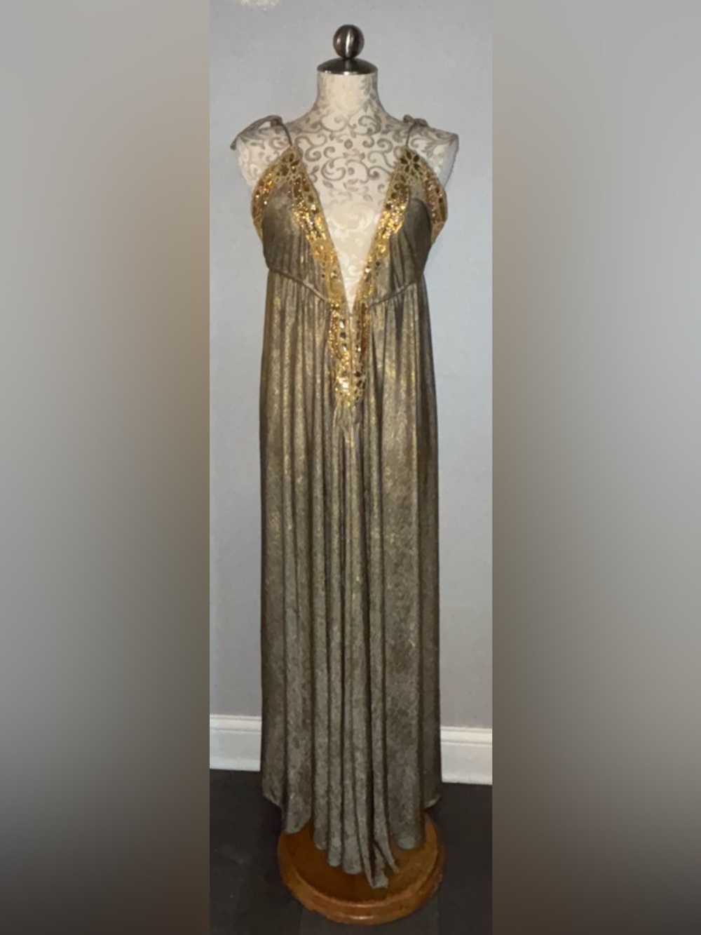 Boston Proper Gold Metallic Halter Evening Gown - Picture 11 of 12